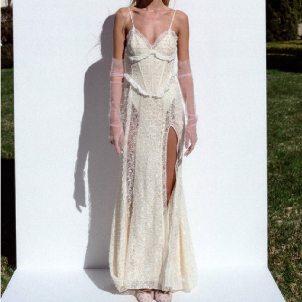 $729 NWOT Ivory For Love And Lemons “Faye” Beaded Wedding Dress Sz Small